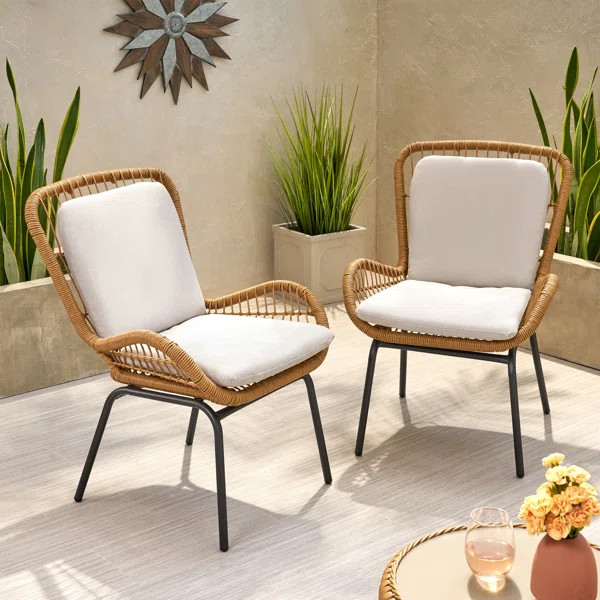 Mccaskill Outdoor Wicker Club Patio Chair with Cushions (Set of 2) | Wayfair North America