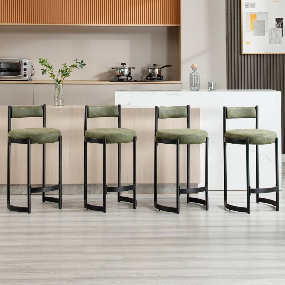 DUOMAY 26'' Modern Bar Stools Set of 4, Faux Leather Upholstered Barrel Counter Height Bar Stools... | Amazon (US)