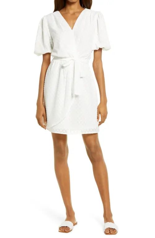 Fraiche by J Dot Jacquard Faux Wrap Dress in White at Nordstrom, Size Large | Nordstrom