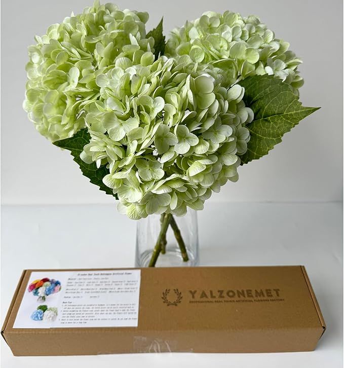 RUZUQE Light Green Hydrangea Artificial Flowers, 3 Pcs Lifelike Real Touch Hydrangea Fake Flowers... | Amazon (US)