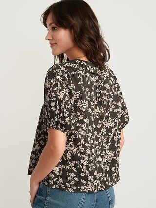 Puff-Sleeve Floral-Print Peter Pan Collar Shirt for Women | Old Navy (US)