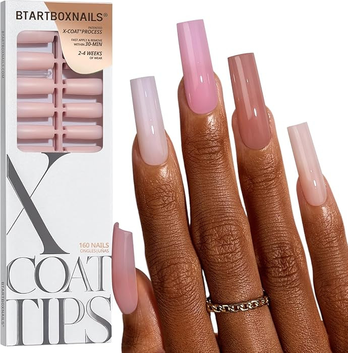 BTArtboxnails XCOATTIPS Bare 5-Shades Nude Press on Nails - Extra Long Square Press on Nails, 4-W... | Amazon (US)