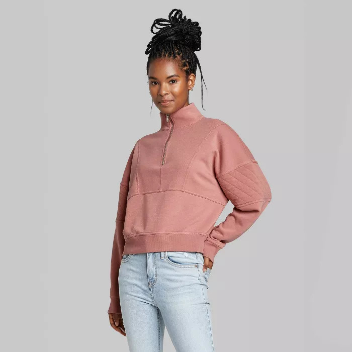 Women's Quarter Zip Quilted Sleeve Pullover - Wild Fable™ | Target