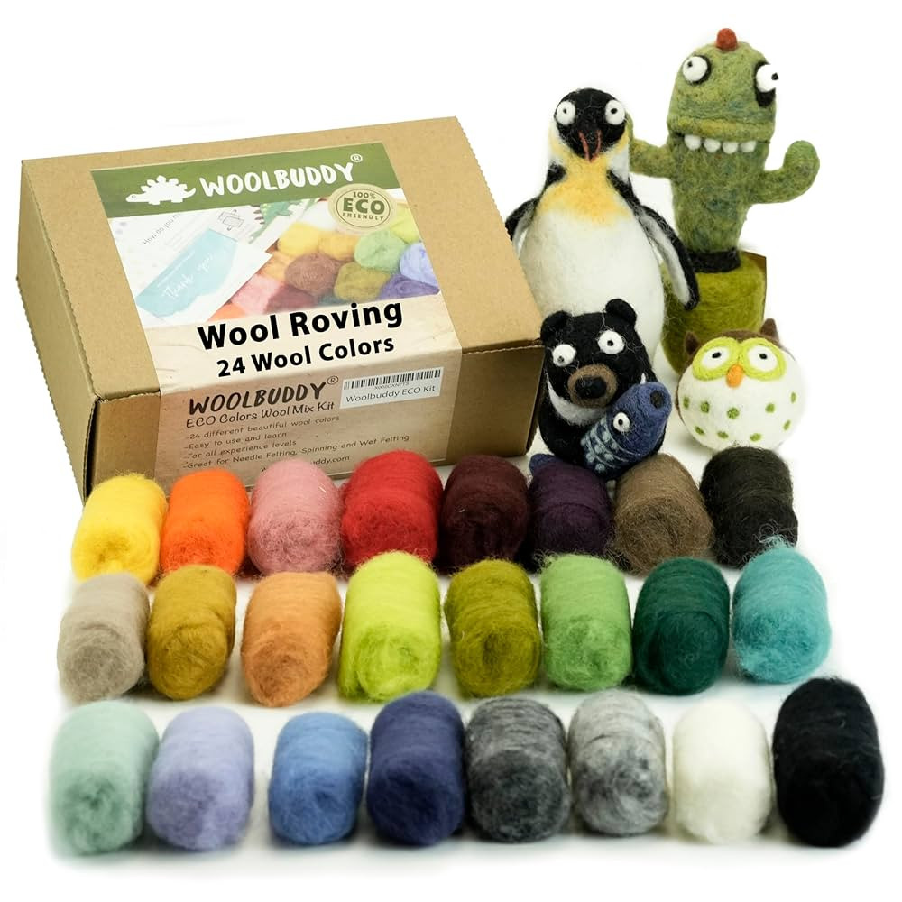 Woolbuddy Wool Roving Kit – 24 Assorted Corriedale Colors with Felting Guide – Clean, Carded ... | Amazon (CA)