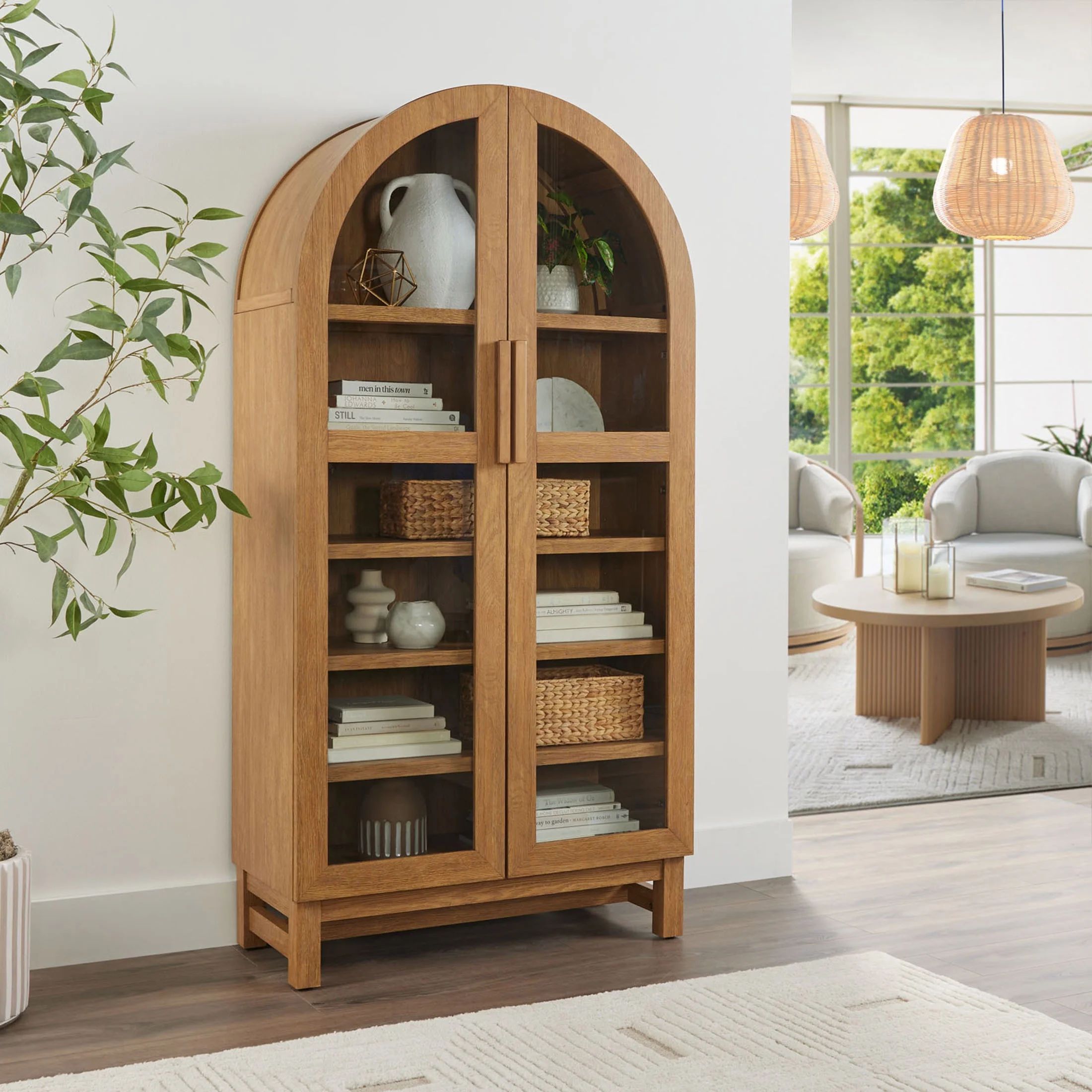 Better Homes & Gardens Juliet Rounded Solid Wood Frame Arc Cabinet, Light Honey Finish | Walmart (US)