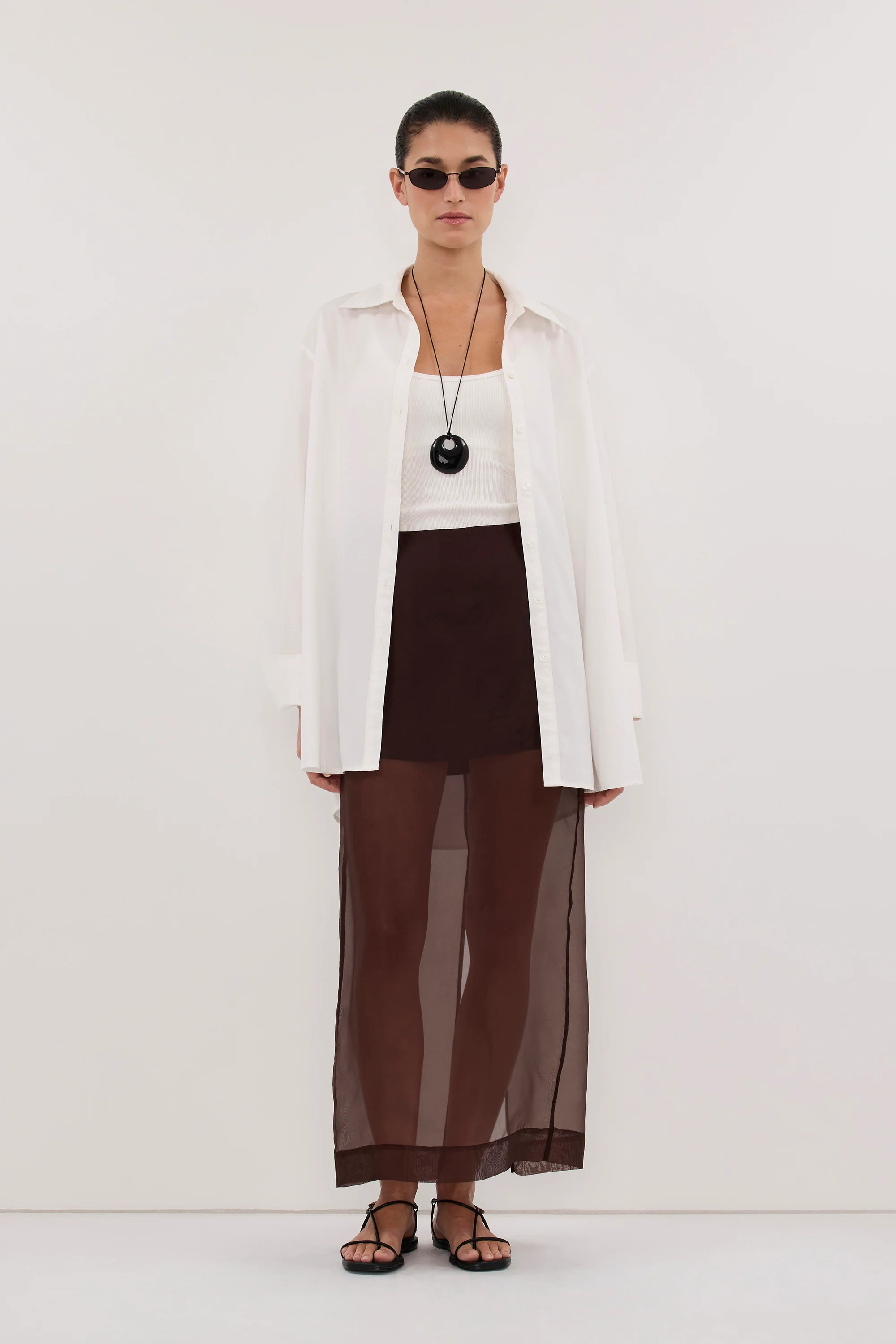 SIAN DARK CHOC ORGANZA MIDI SKIRT | DISSH