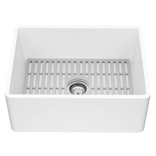 Matte Stone 24" Single Bowl Farmhouse Apron Front Undermount Kitchen Sink with Accessories | The Home Depot