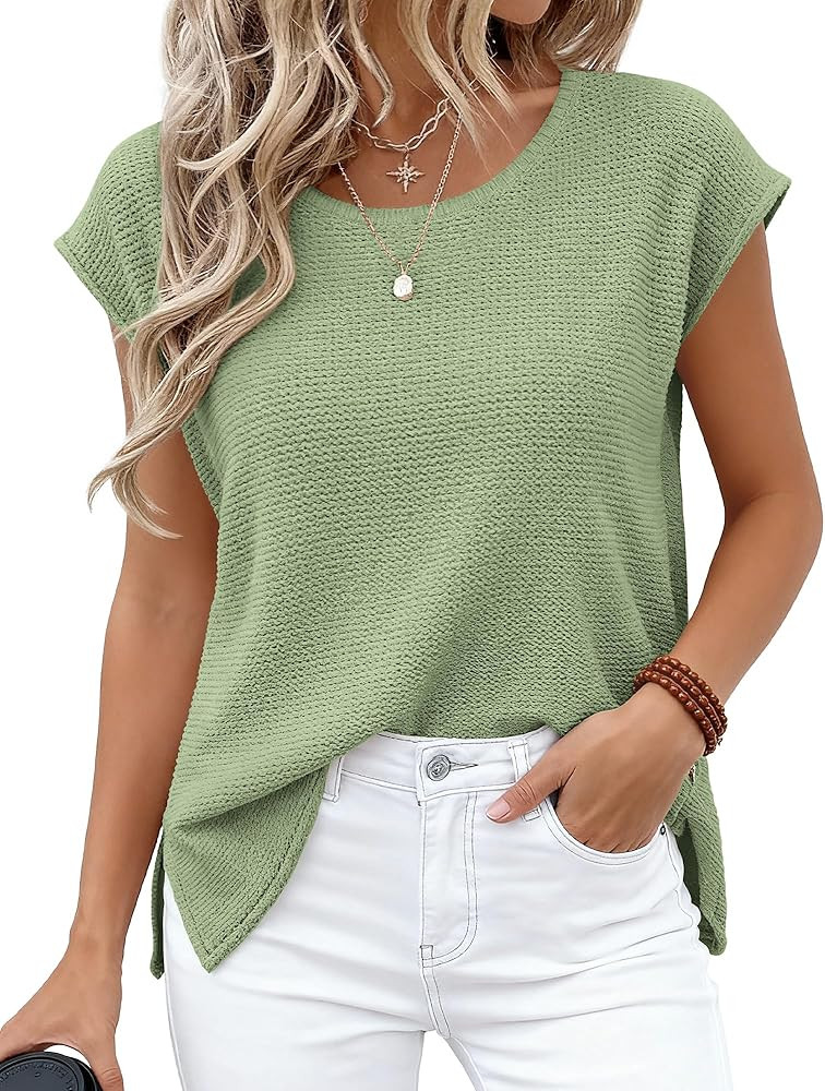 BTFBM Sweater Vest Women 2026 Spring Summer Cap Sleeve Crew Neck Casual Loose Business Tops Weste... | Amazon (US)
