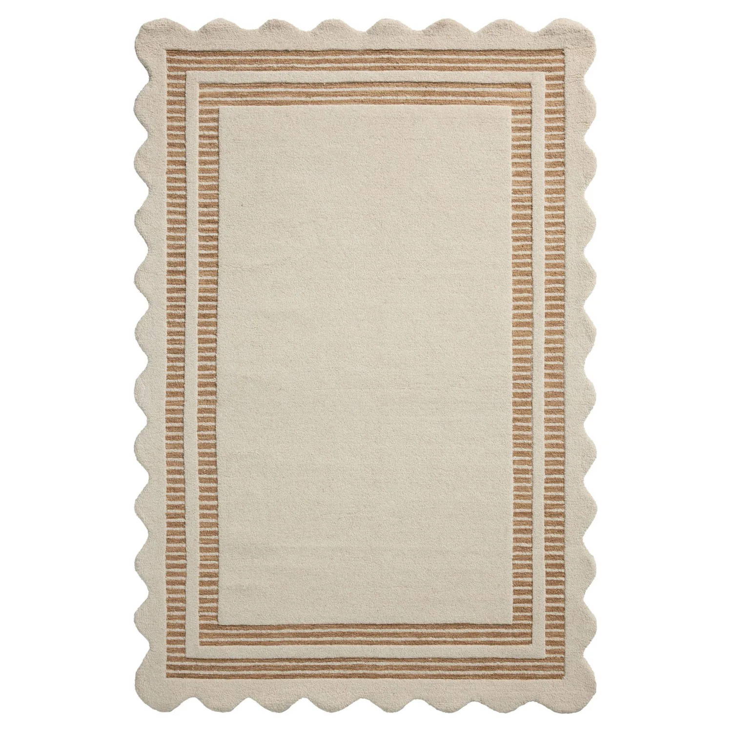 Scottie Updated Traditional Cream Wool Scalloped Solid Border Rug - 8'6""x11'6 | Kathy Kuo Home