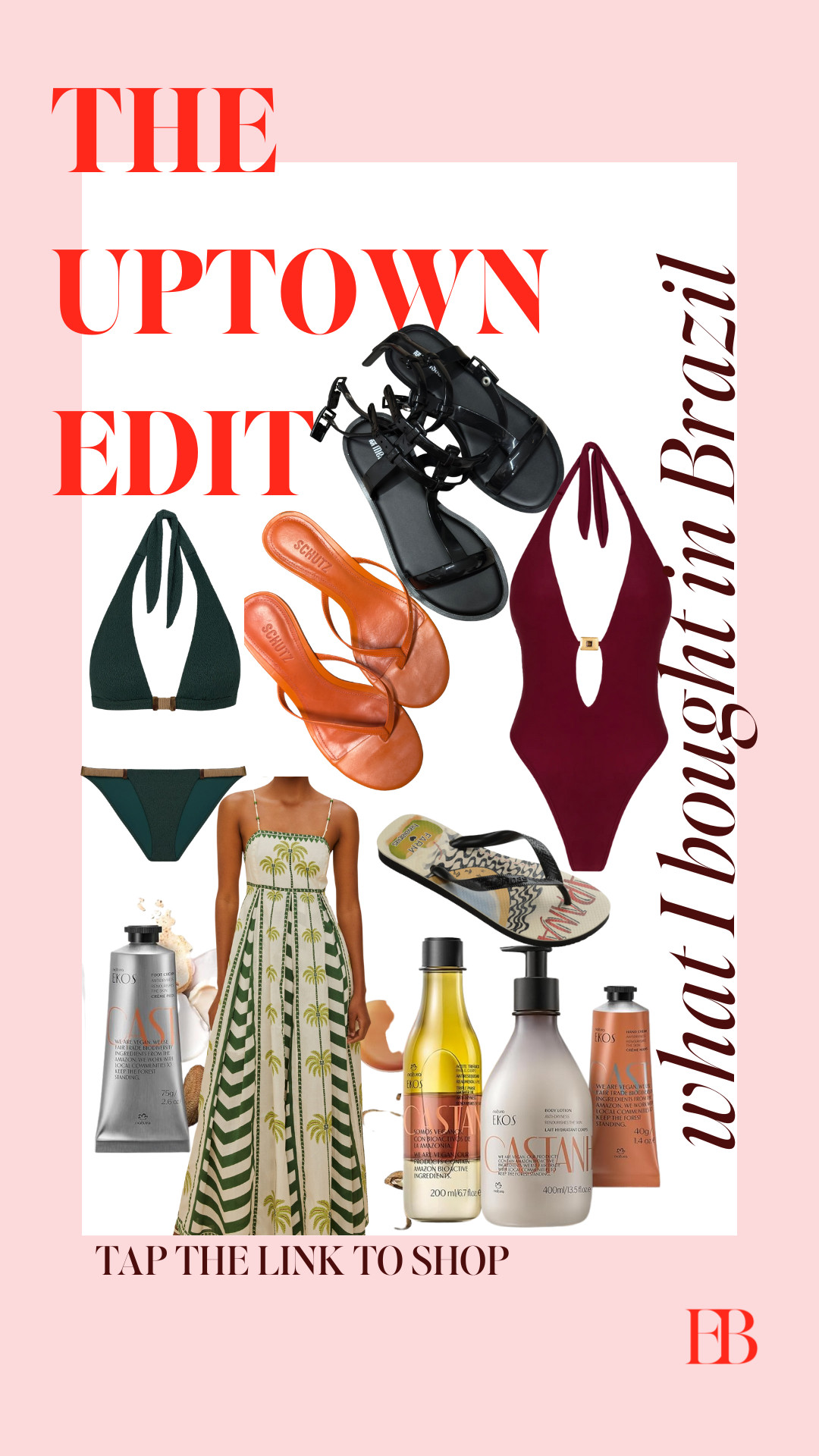 What I bought in Brazil!! The Natura brand here is THE best. This body oil cream is AMAZING! I found some other of my favorites on Amazon and linked them. Schutz & Melissa are my fave shoes and I found two perfect summer sandals! I am linking to some similar items. I am always a Farm Rio fan! Finally, vix paula hermanny is a STUNNINNG brasilian bikini brand. I linked two I fell in love with.  

 