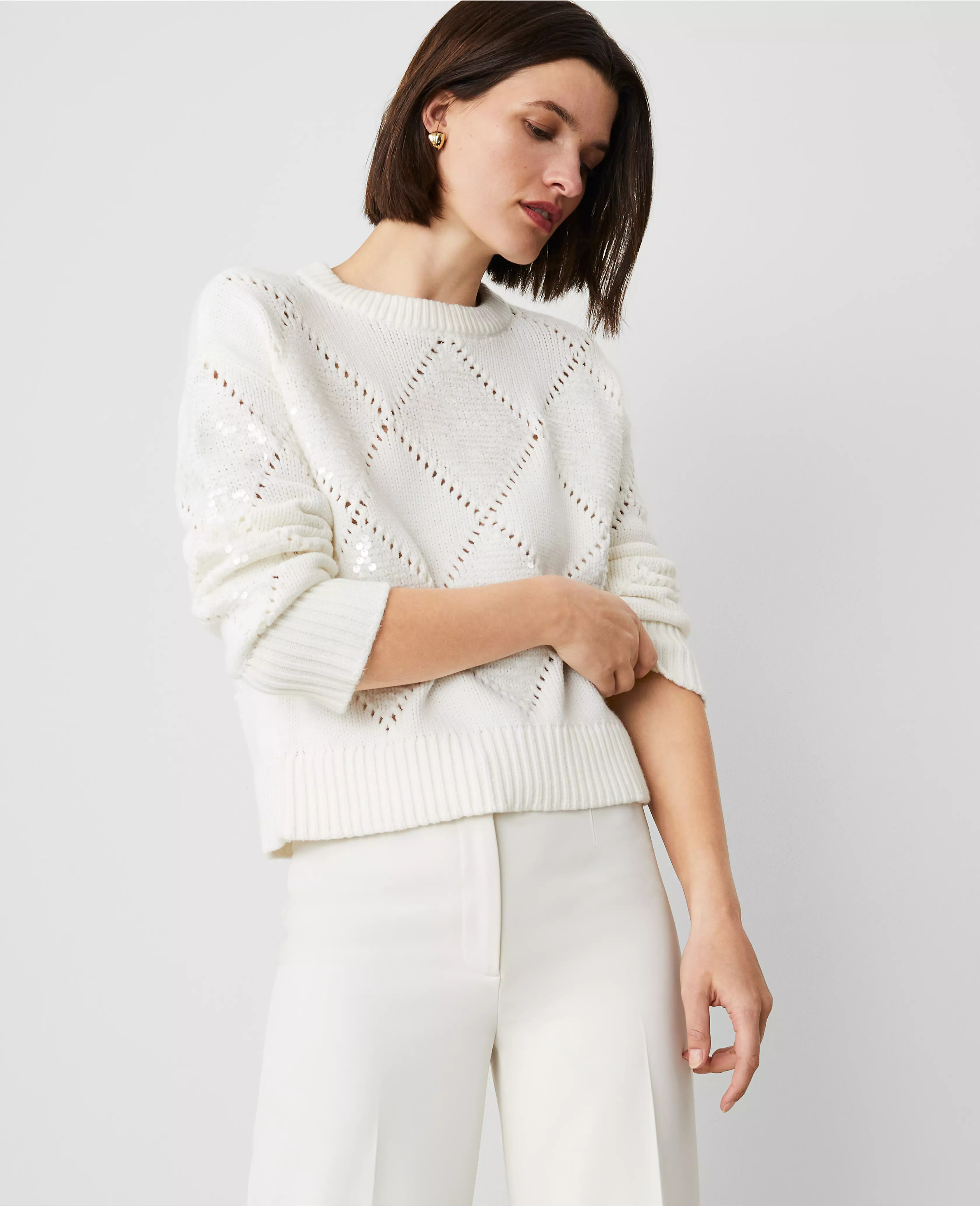 Sequin Argyle Sweater | Ann Taylor