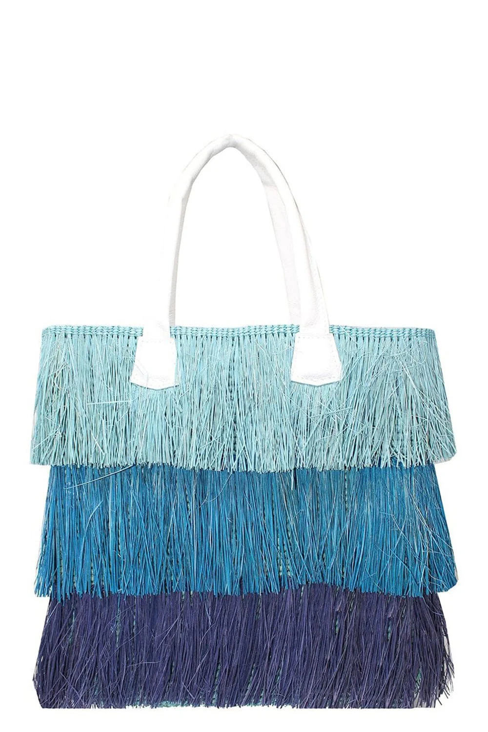 3 Tones Frayed Straw Tote - Blue | SENSI STUDIO | Marissa Collections
