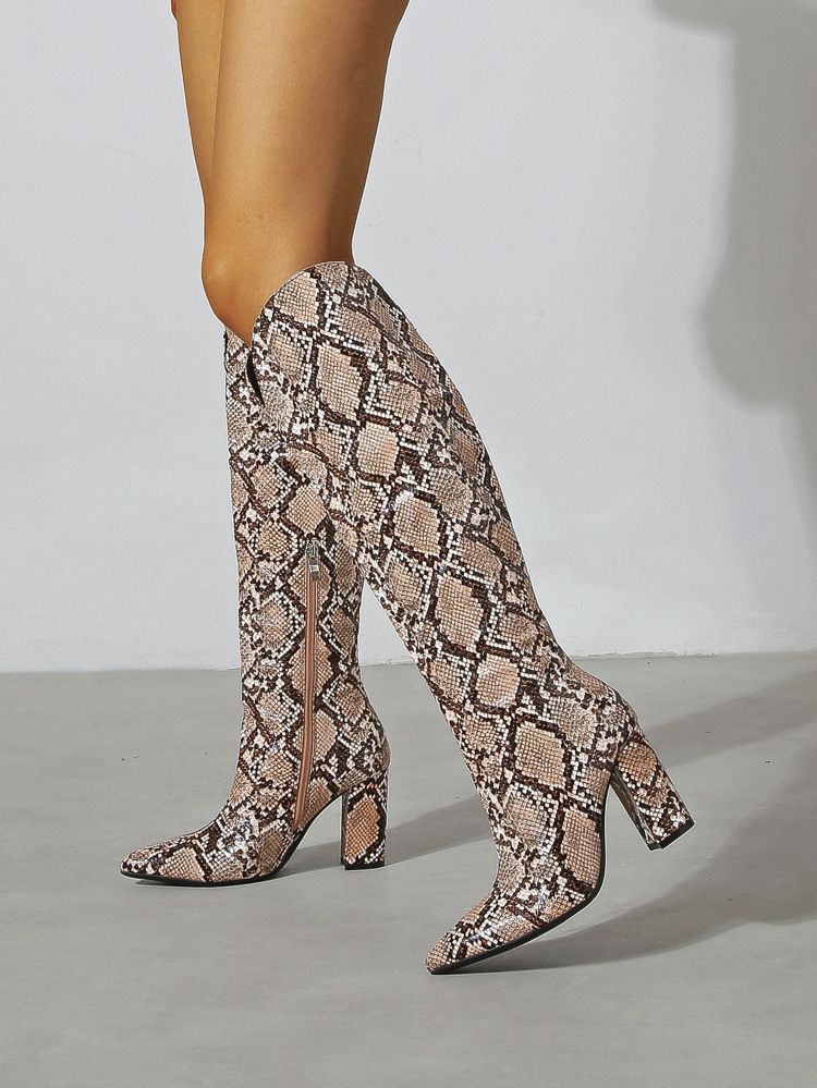 Allover Snakeskin Chunky Classic Boots | SHEIN