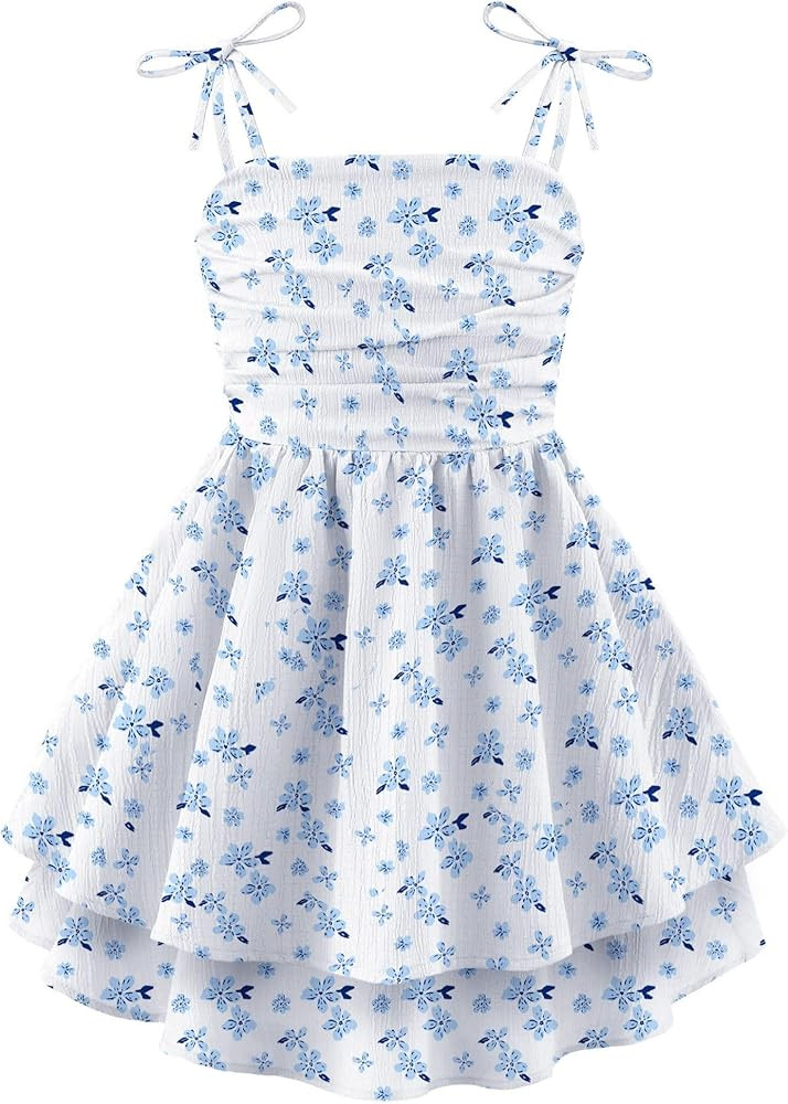 Arshiner Girls Summer Spaghetti Strap Dresses Flowy Tiered Ruched Smocked Back Casual Beach Midi ... | Amazon (US)