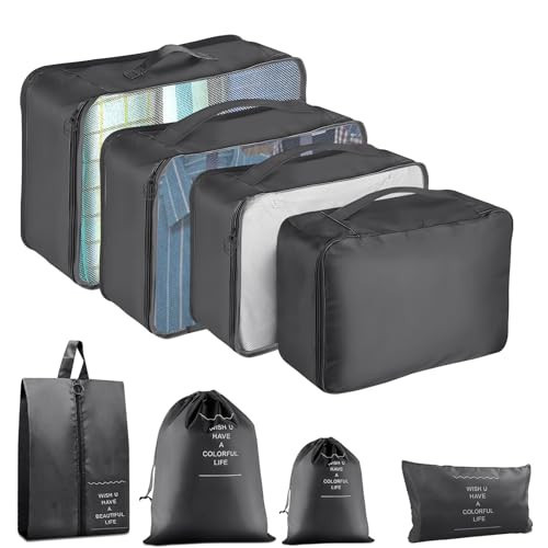 YEEYAA 8 Set Packing Cubes for Suitcase, Packing Cubes for Carry on Suitcases, Luggage Organizer for Travel Essentials, Large Mesh Luggage Bag for Suitcases | Amazon (US)