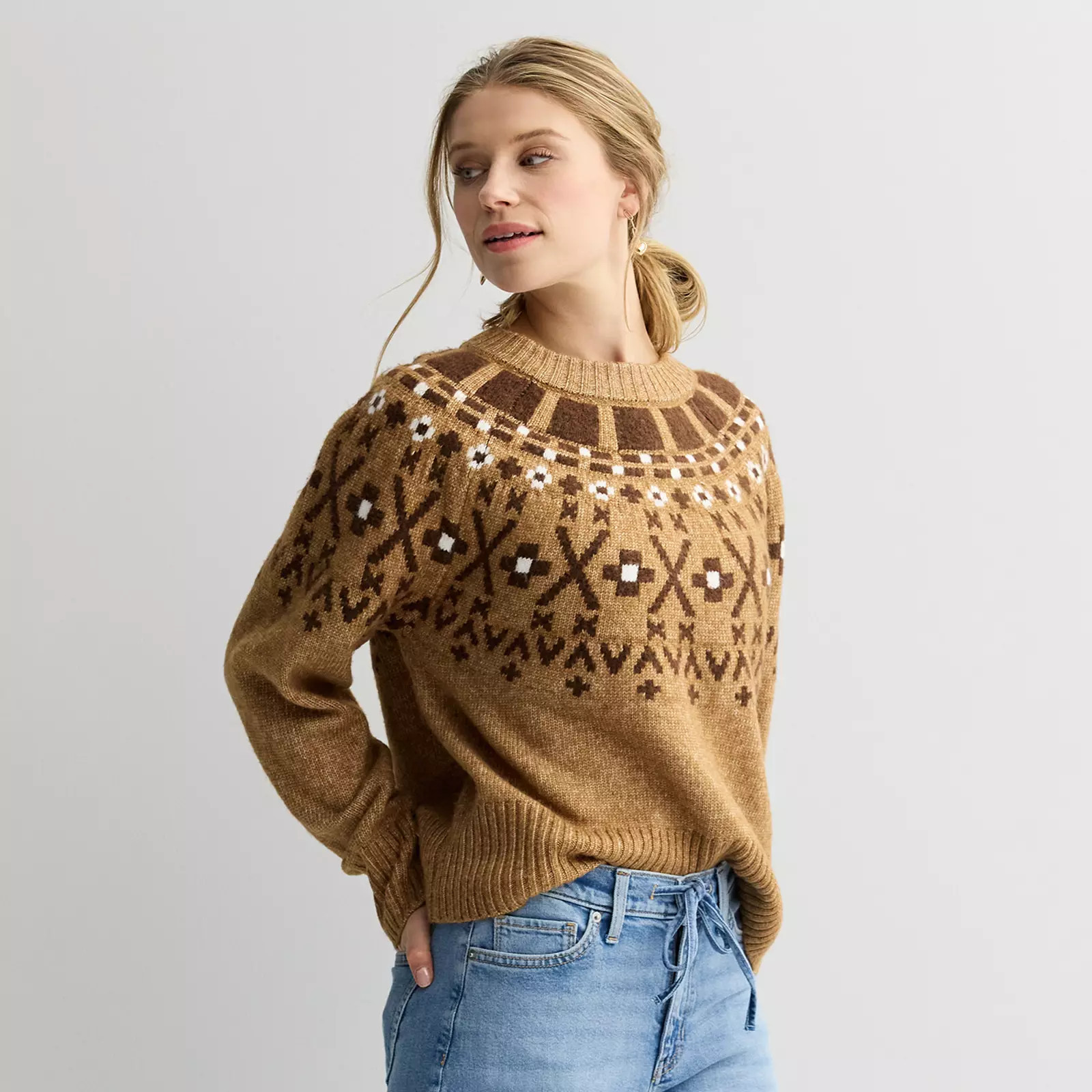 Women's Sonoma Goods For Life® Cozy Heritage Fair Isle Sweater, Size: Small, Brown Fair Isle | Kohl's