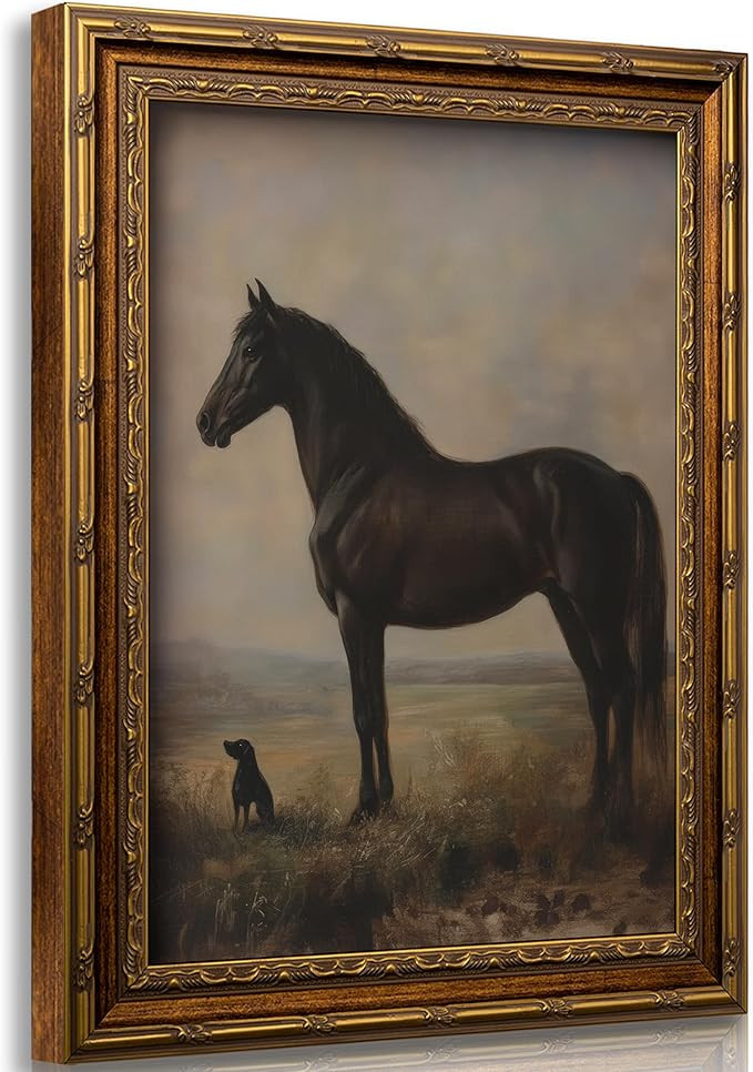 Vintage Gold Framed Horse Wall Art Horse and Dog Canvas Wall Decor Retro Rustic Farmhouse Animal ... | Amazon (US)