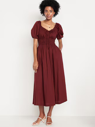 Fit & Flare Puff-Sleeve Midi Dress | Old Navy (US)