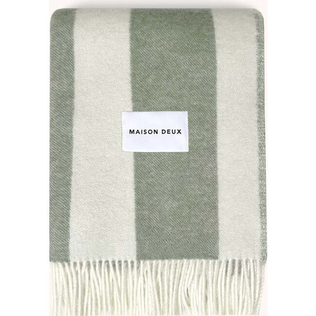 Maison Deux | Rough Stripe Blanket, Agave Olive Green and White | Maisonette | Maisonette