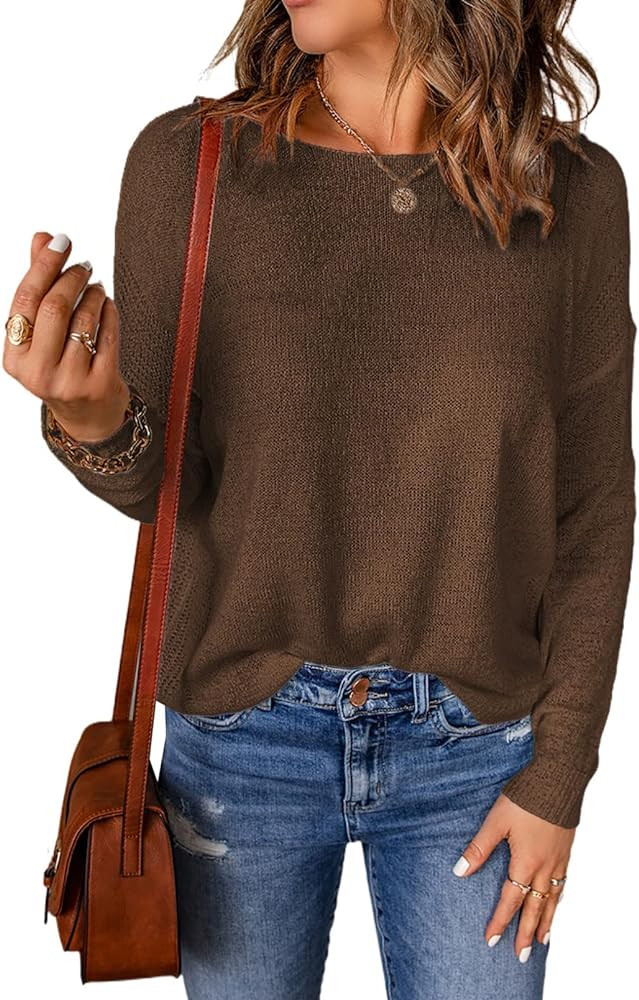 Acelitt Womens Casual Lightweight Crewneck Long Sleeve Drop Shoulder Knit Shirts Tops, S-XXL | Amazon (US)