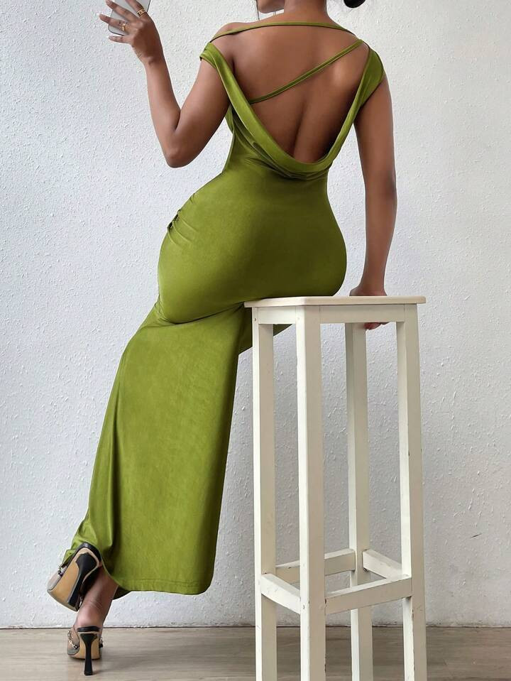 SHEIN Slayr Draped Backless Split Thigh Dress | SHEIN