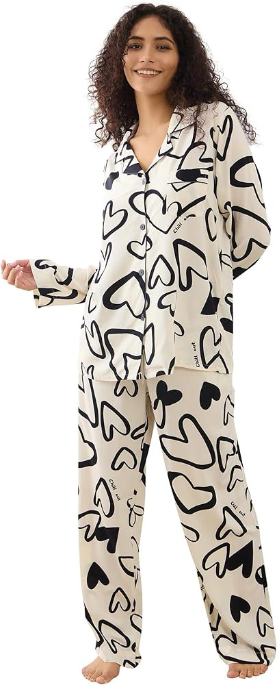 Womens Pajamas Set 2 Piece Long Sleeve Sleepwear Button Down Pjs Lounge Set Nightwear with Pocket... | Amazon (US)