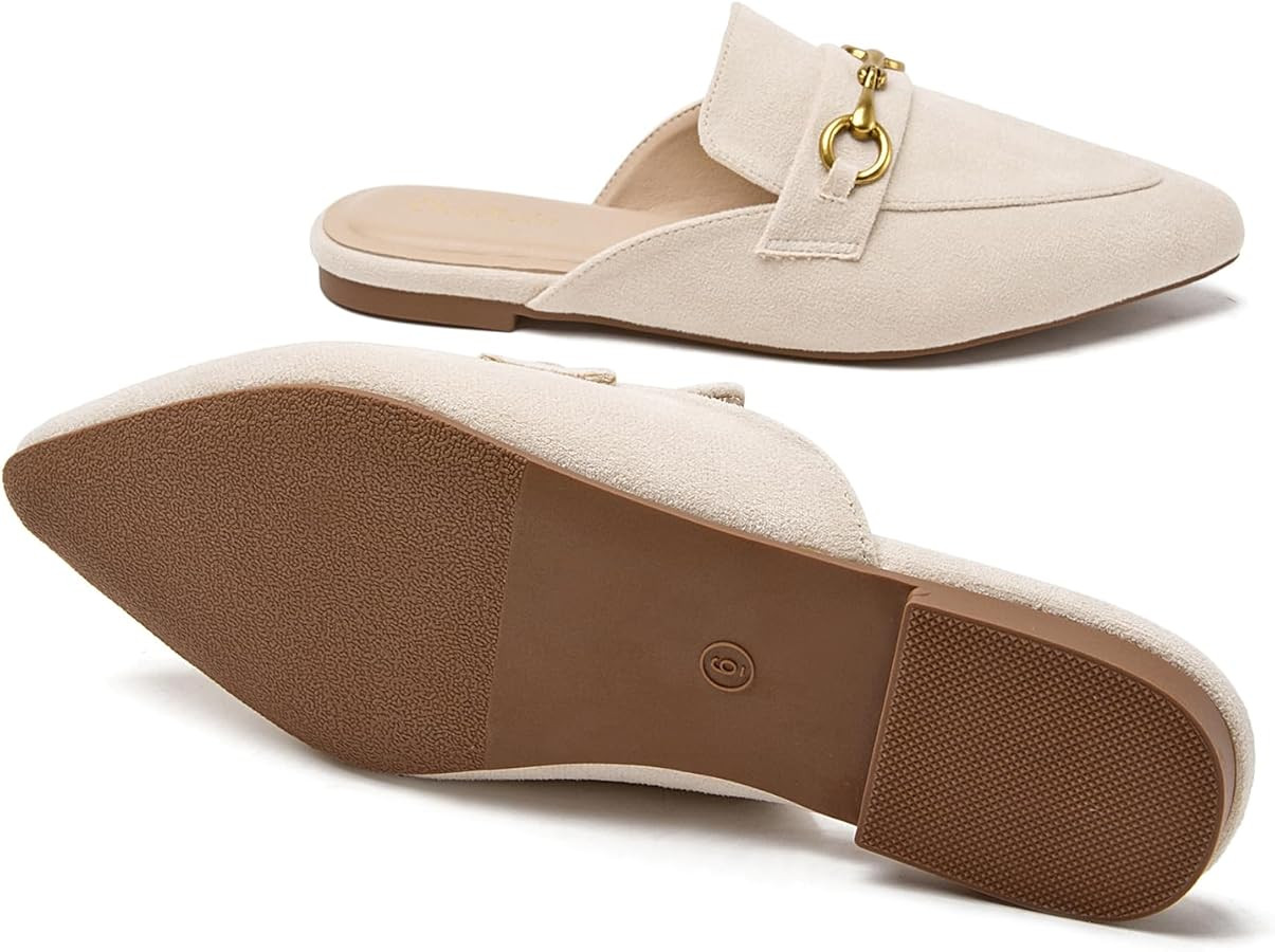 CicoMuin Buckle Mules for Women Pointed Toe Backless Flat Mules Slip on Slides Loafer Shoes | Amazon (US)