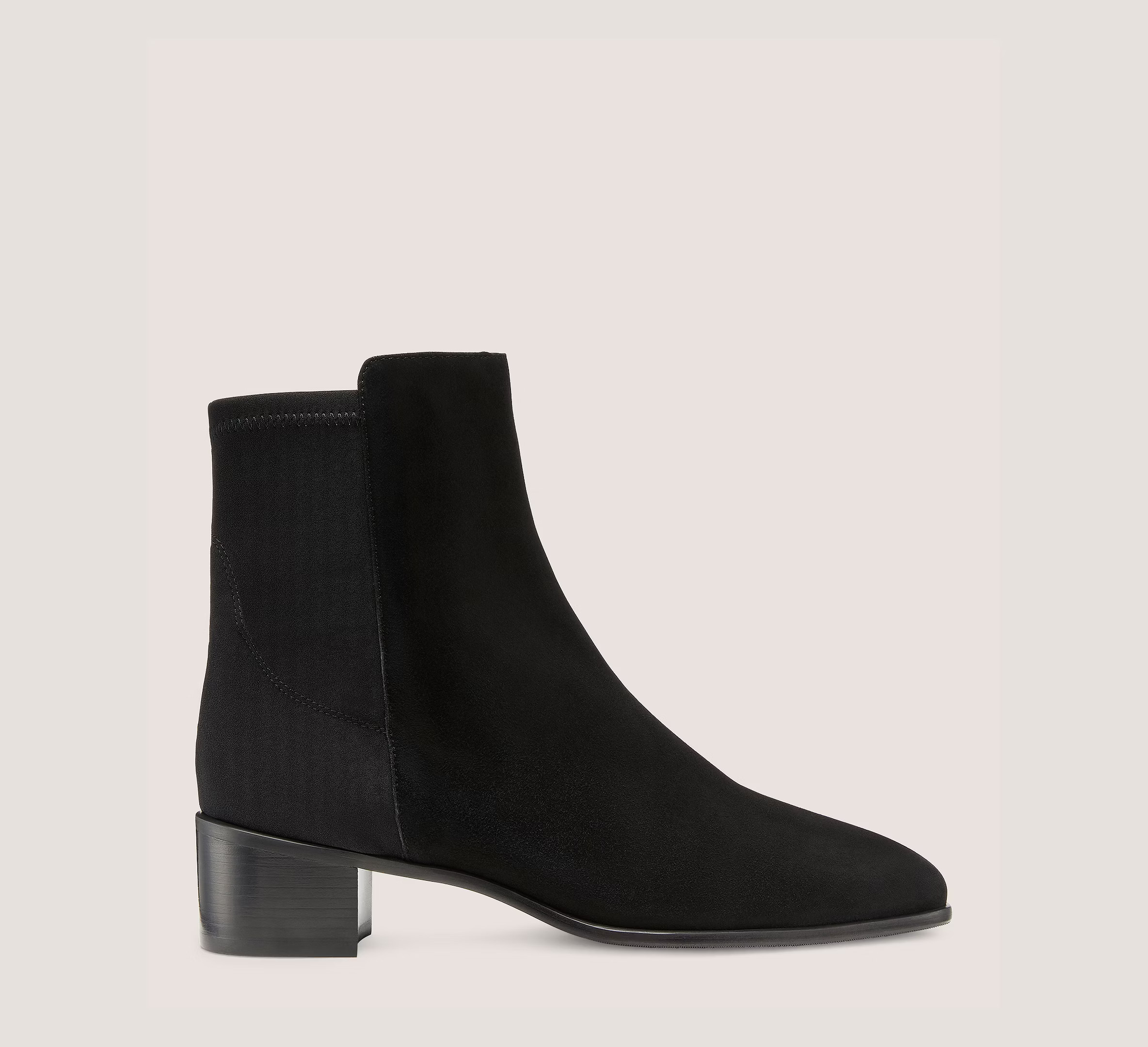 Stuart Weitzman City Block Square-Toe 45 Bootie, Black Suede, Size: 11.5 Medium | Stuart Weitzman Outlet