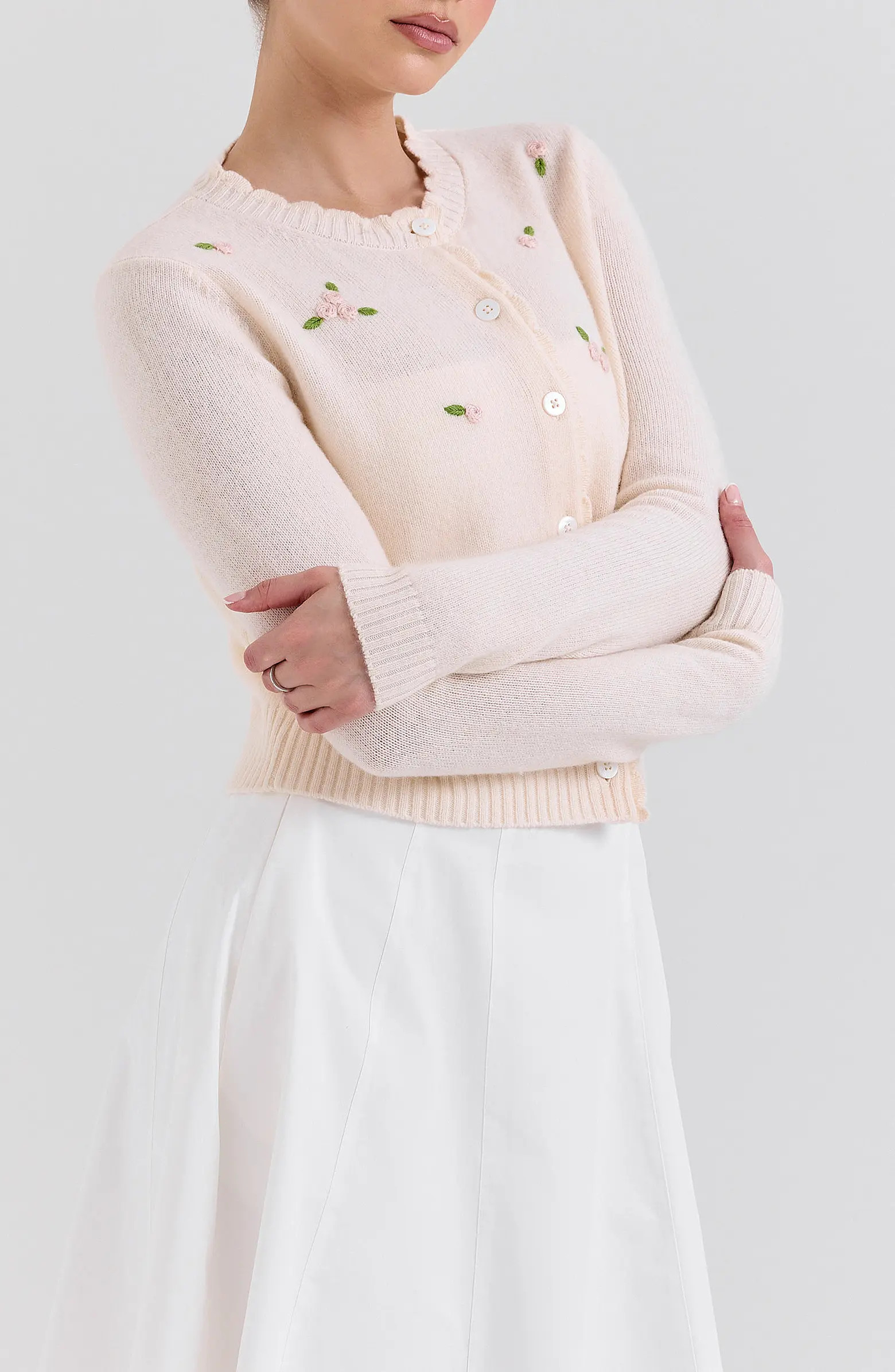 Anjou Floral Embroidered Ruffle Wool Cardigan | Nordstrom