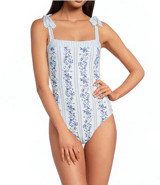 Skies The Limit Reversible Border Print Tie Shoulder One Piece Swimsuit | Dillard's