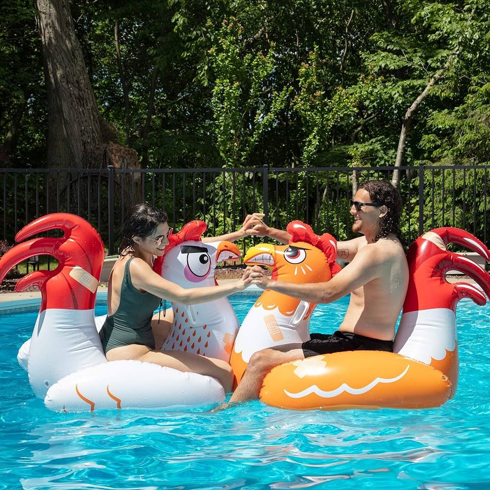 Chicken Fight Inflatable Pool Float Game Set - Includes 2 Giant Battle Ride-Ons - Flip Your Frien... | Amazon (US)