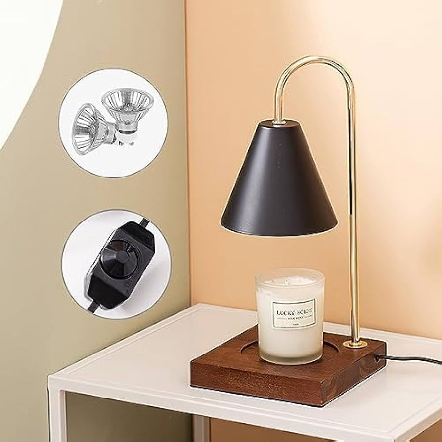 Marzius Black Metal Candle Warmer Lamp,Modern Style,with Wooden Base,Wax Melter for Scented Candl... | Amazon (CA)