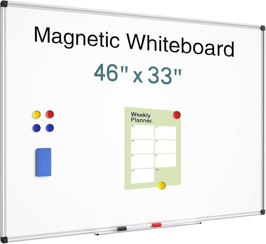 Magnetic Dry Erase Whiteboard - 46 x 33 Inch White Board - 4 x 3 Large Wall-Mounted Board with Si... | Amazon (US)