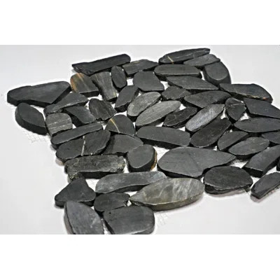 Black Polished Flat Designer Pebble Wall and Floor Mosaic Tile 12" x 12 | Wayfair North America