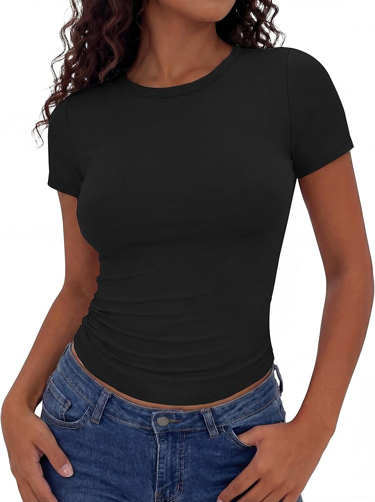 GAYHAY Shirts for Women - Slim Fit Short Sleeve Crop Top Crew Neck Casual Basic Tees Spring Summe... | Amazon (US)