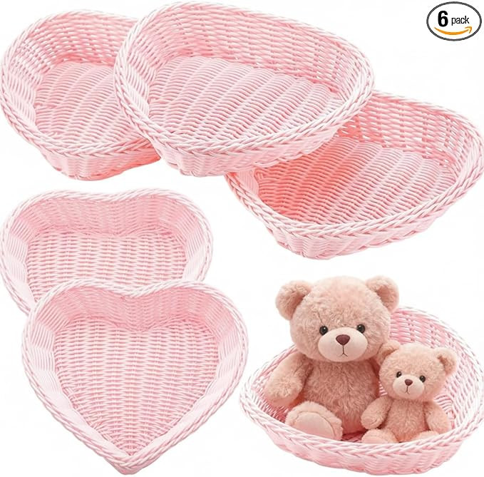 6 Pcs Valentine's Day Heart Shaped Gift Baskets Heart Woven Valentine's Day Storage Basket Vegeta... | Amazon (US)