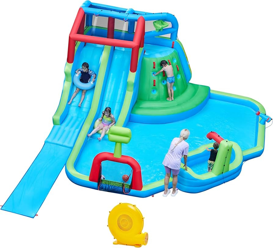 Yaheetech Inflatable Water Slide, 9-in-1 Extra Long Water Slide Combo w/Large Climbing Wall & 2 S... | Amazon (US)