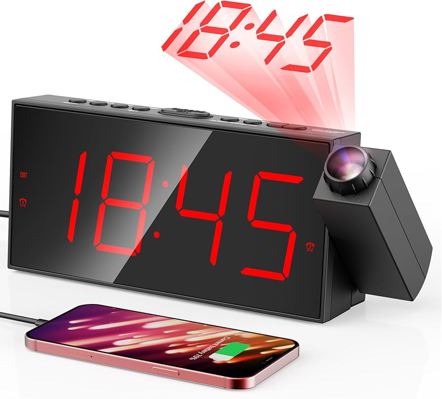 Projection Alarm Clock, Digital Clock with 180° Rotatable Projector, 5-Level Brightness Dimmer, ... | Amazon (US)