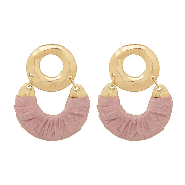 Time and Tru Women's Gold Tone Doorknocker Earrings with Raffia Wrapping | Walmart (US)