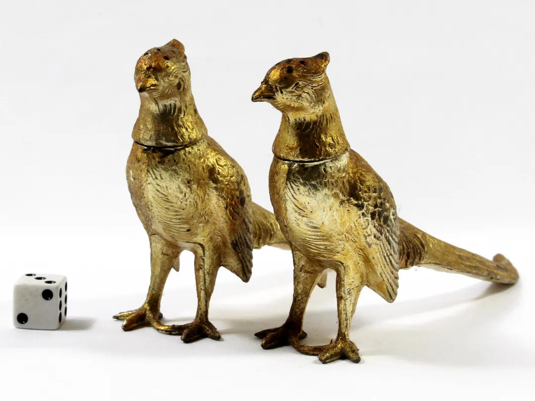 Vintage Gold-Colored Cast Metal Pheasant Salt and Pepper Shakers,  Painted Metal Bird Shakers | Etsy (US)