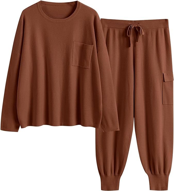 Prinbara Two Piece Outfits Sweater Sets 2023 Trendy Knit Cargo Jogger Pants Matching Sets Loungew... | Amazon (US)