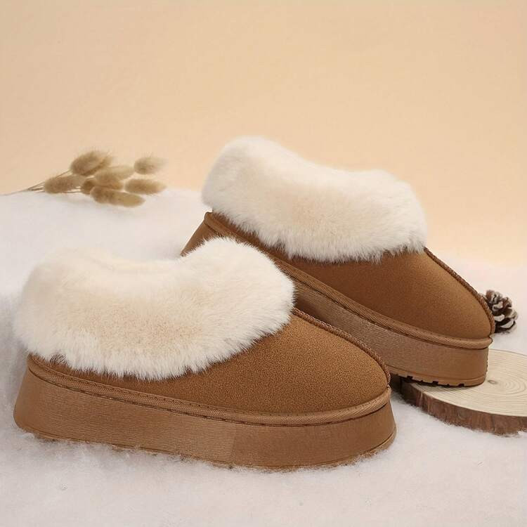 Women Slippers Winter - Thick Flat Suede Shearling Shoes: Warm & Comfy Snow Shoes With Thick Soles, Short Boots Casual For Women Winter Boots Boots For Women Fluffy Boots | SHEIN