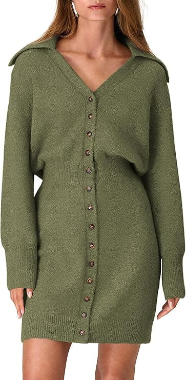 PRETTYGARDEN Sweater Dresses for Women Trendy Long Sleeve Button Down Short Mini Fall Winter Dres | Walmart (US)