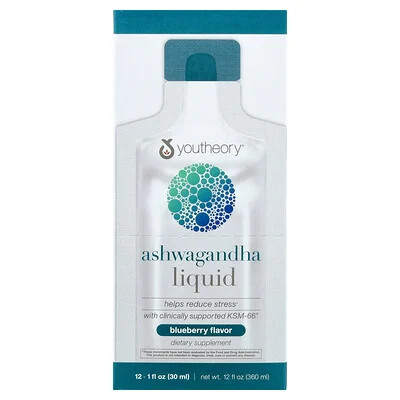 Youtheory, Ashwagandha Liquid, Blueberry, 12 Pouches, 1 fl oz (30 ml) Each | iHerb