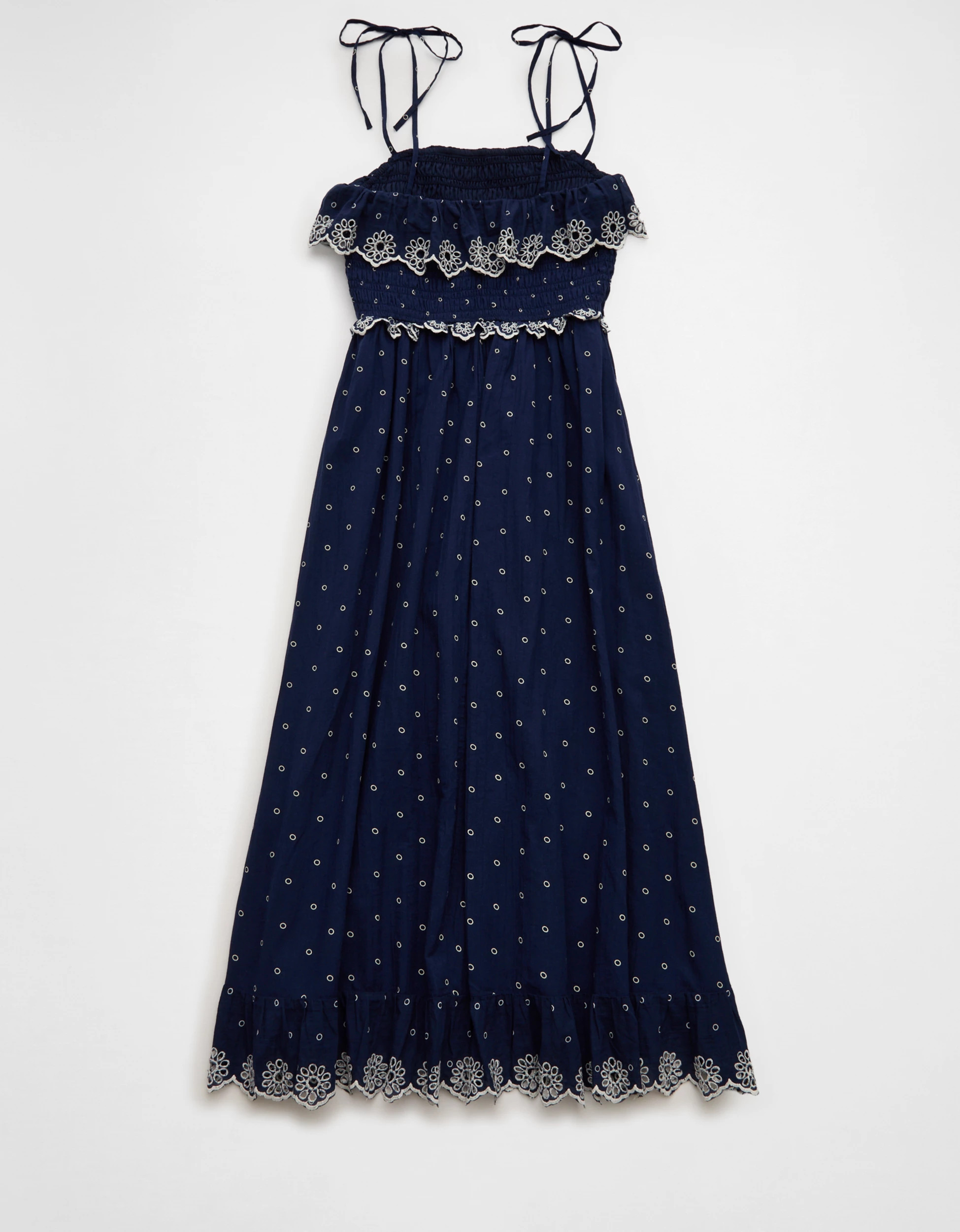AE Smocked Tie-Strap Midi Dress | American Eagle Outfitters (US & CA)