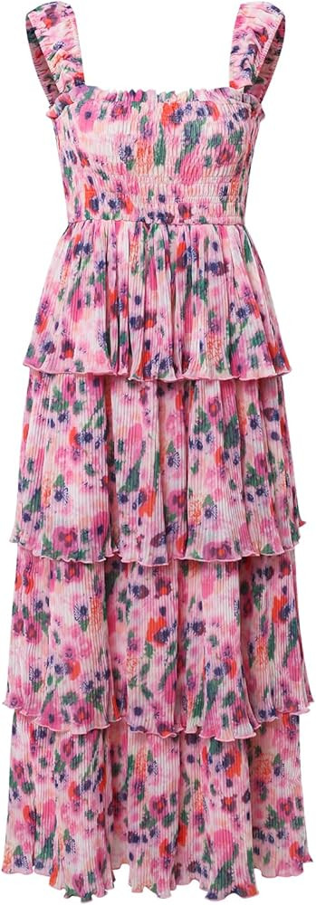 Women's Summer Floral Print Halter A-line Dress Bohemian Cake Dress Pink Dresses | Amazon (US)