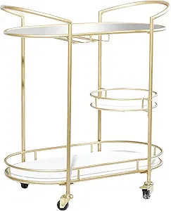Deco 79 Metal Solid Bar Cart with Lockable Wheels and Mirrored Top, 31" x 16" x 33", Gold | Amazon (US)