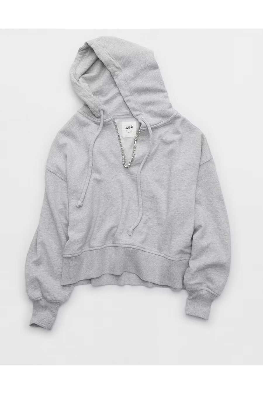 Aerie Beaded Hoodie Women's Medium Heather Gray XXS | American Eagle Outfitters (US & CA)