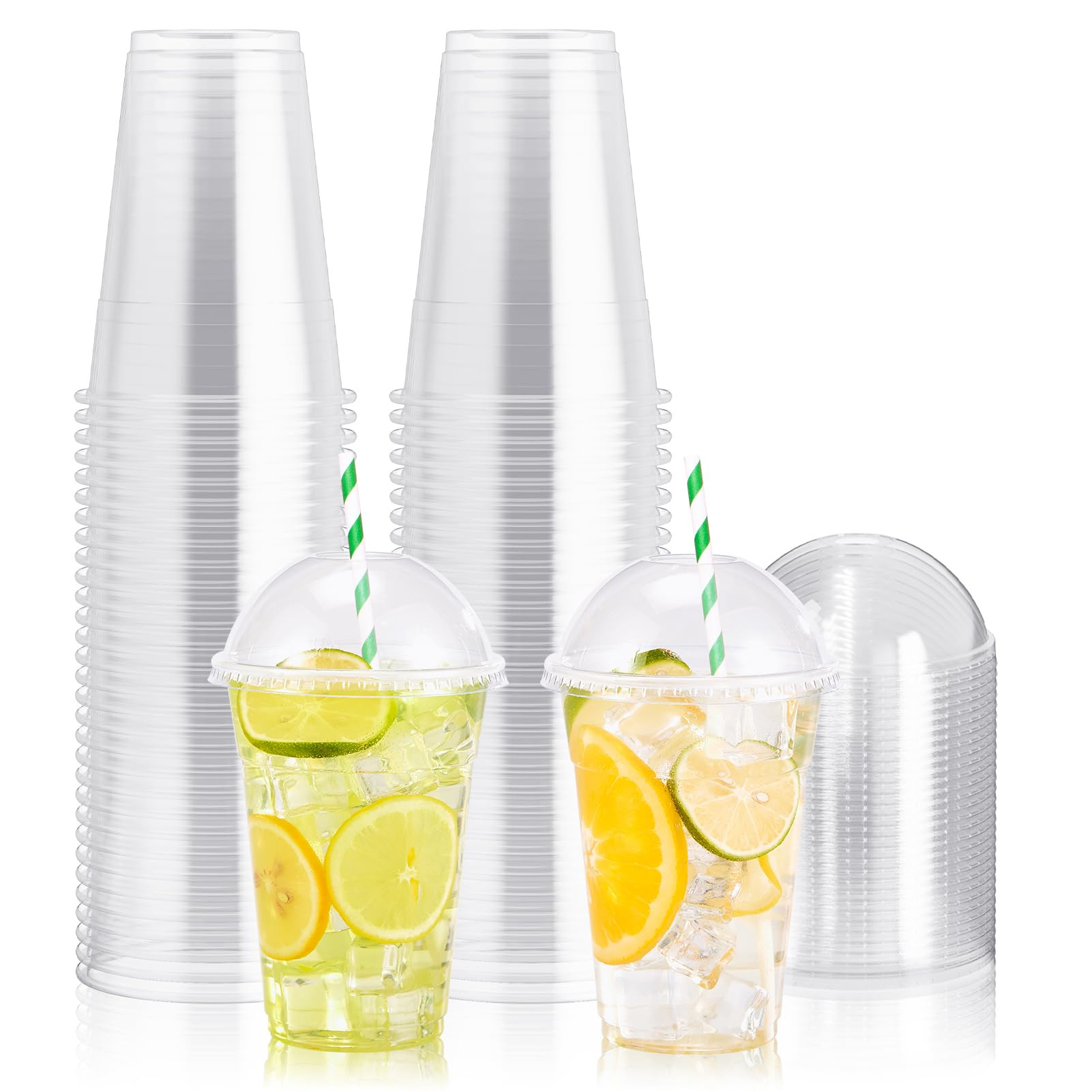 100 PACK 16 oz Clear Plastic Cups with Dome Lids, Disposable Dessert Cups, Parfait cups for Ice C... | Amazon (US)