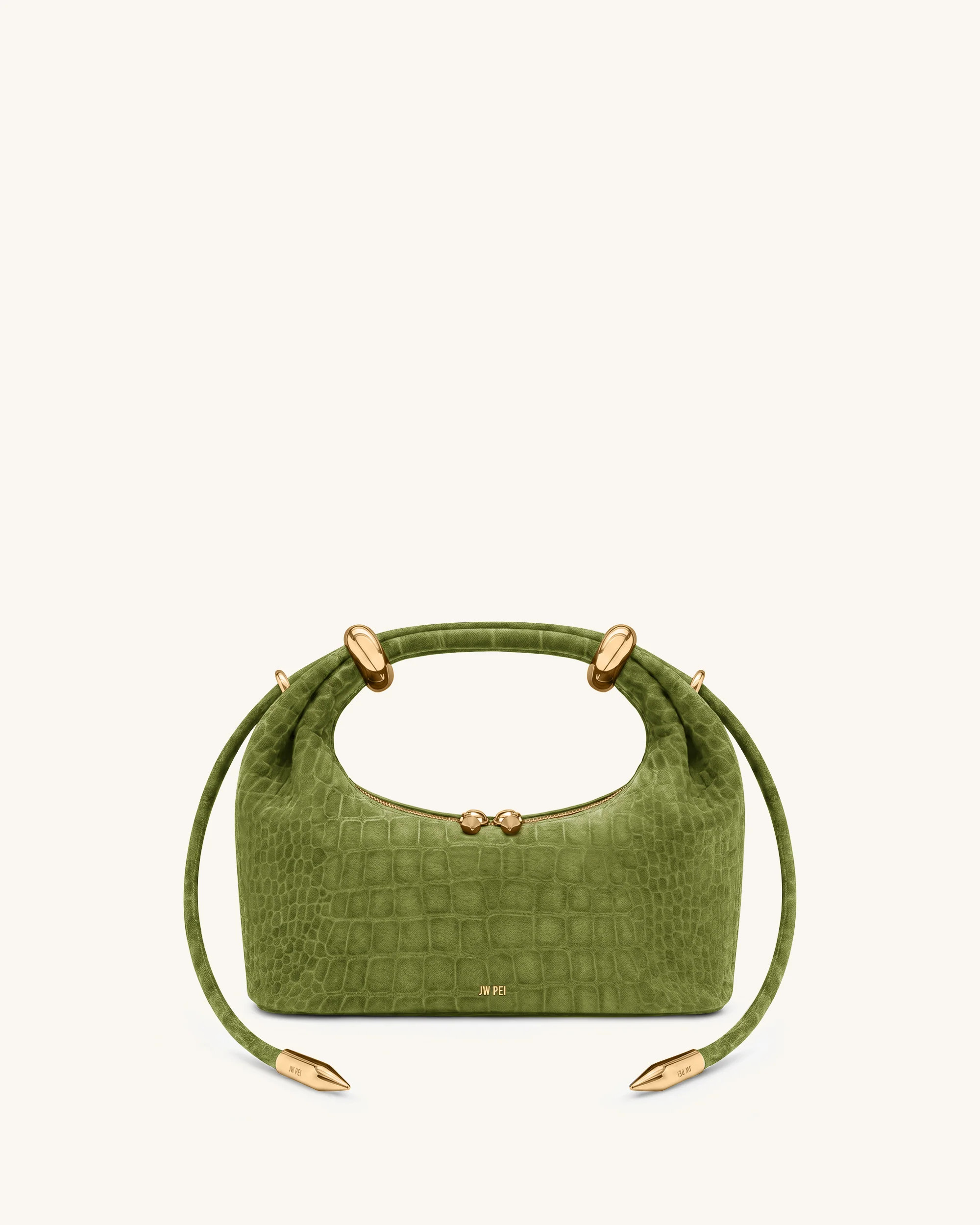 Ellie Faux Suede Metal Ring Embellished Top Handle Bag - Green Croc | JW PEI US